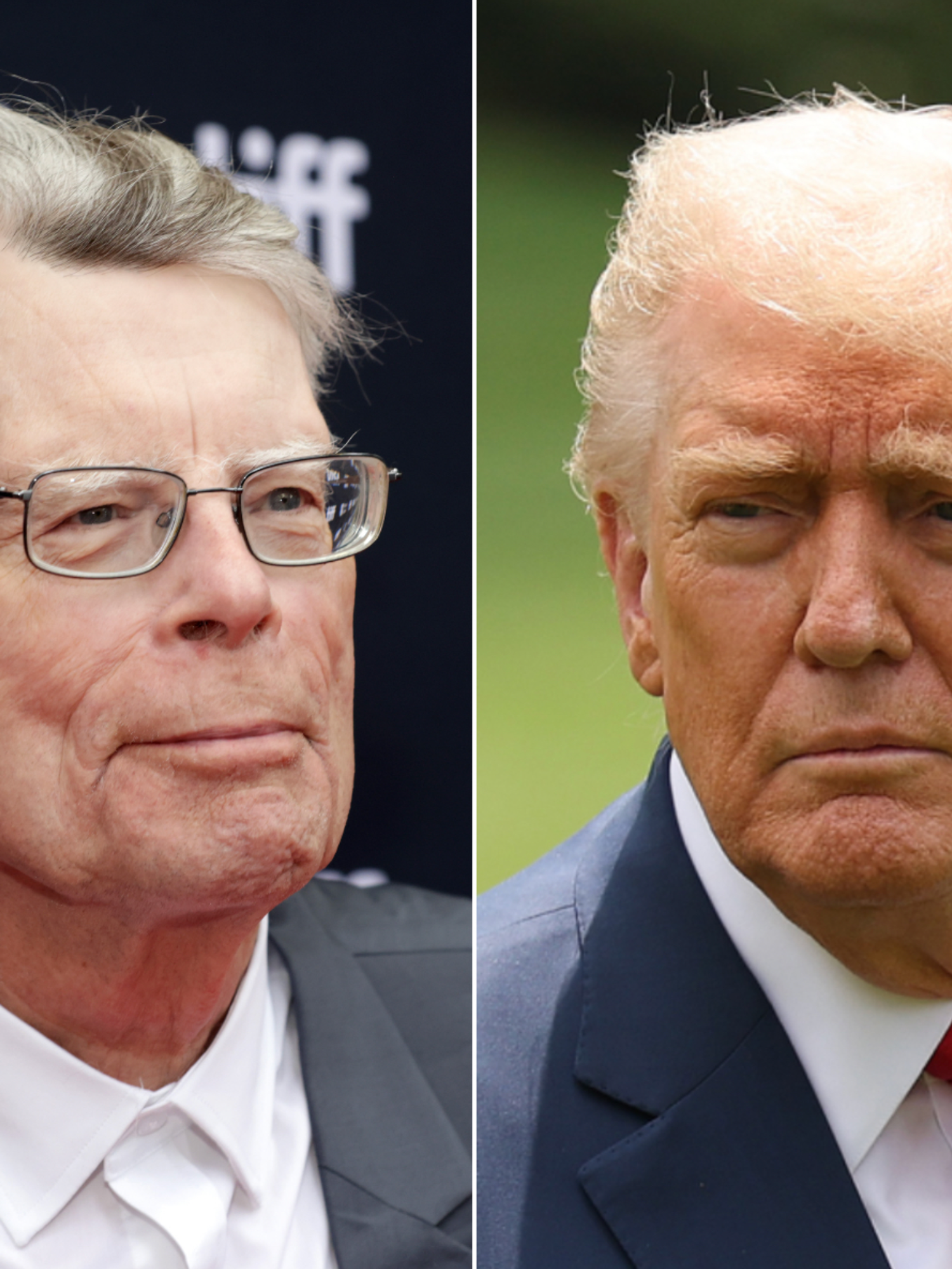 A composite image of Stephen King and Donald Trump