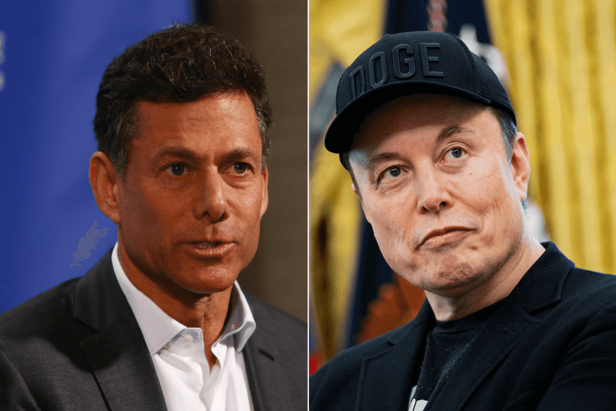 A composite image of Strauss Zelnick and Elon Musk