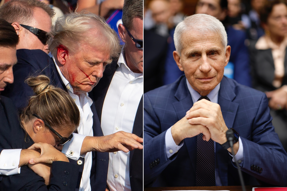 A composite image of the assassination attempt of Donald Trump and Anthony Fauci