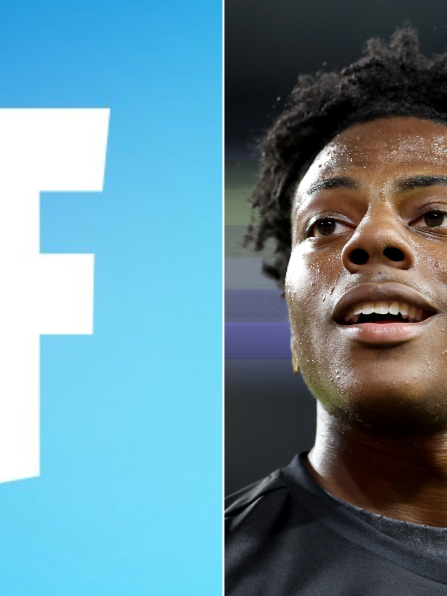 A composite image of the Fortnite logo and IShowSpeed