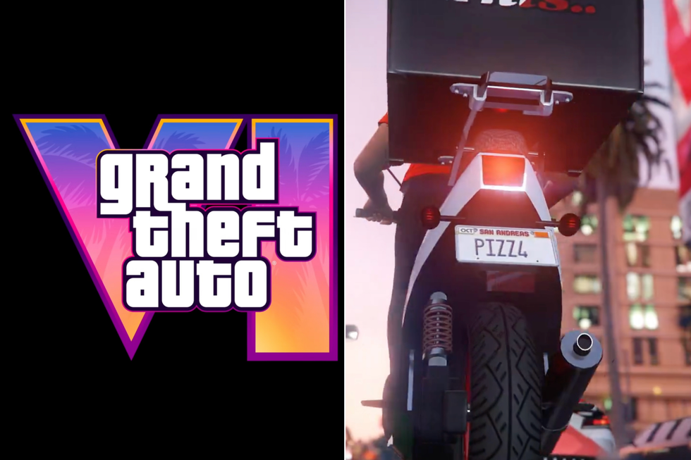 A composite image of the GTA 6 logo and a screenshot from a Rockstar Games trailer for GTA Online