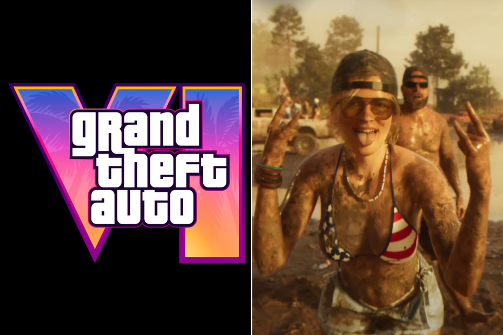 A composite image of the GTA 6 logo and a screenshot from the trailer
