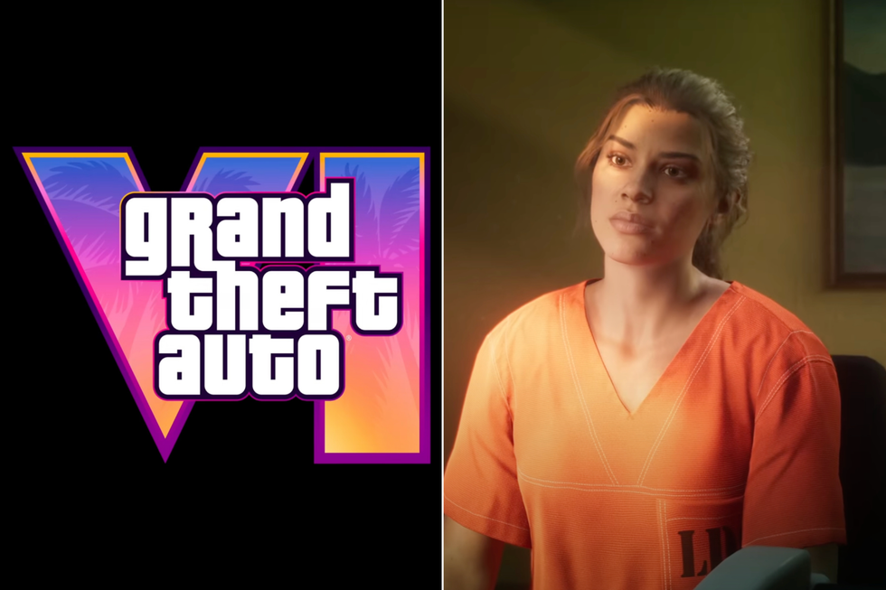 A composite image of the GTA 6 logo and Lucia from the trailer