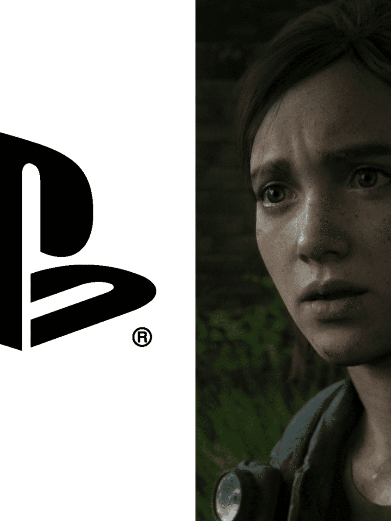 A composite image of the PlayStation logo and a screenshot of Ellie from The Last of Us Part II