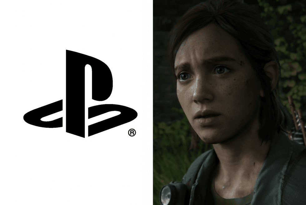 A composite image of the PlayStation logo and a screenshot of Ellie from The Last of Us Part II