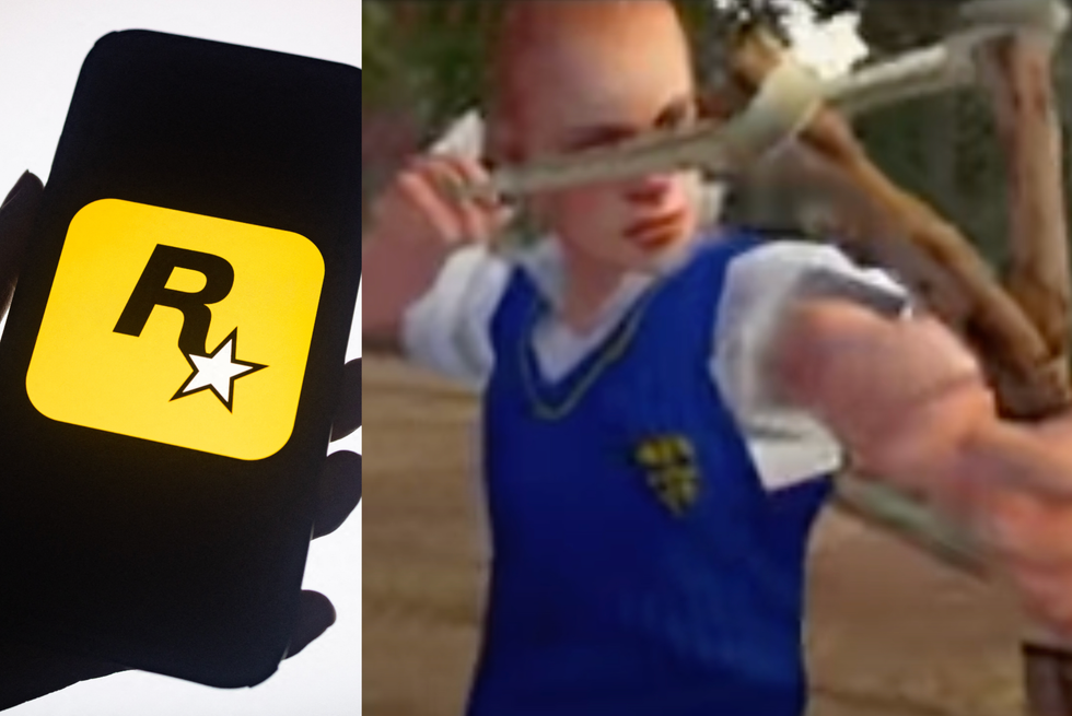 A composite image of the Rockstar logo and a screenshot from a Bully trailer