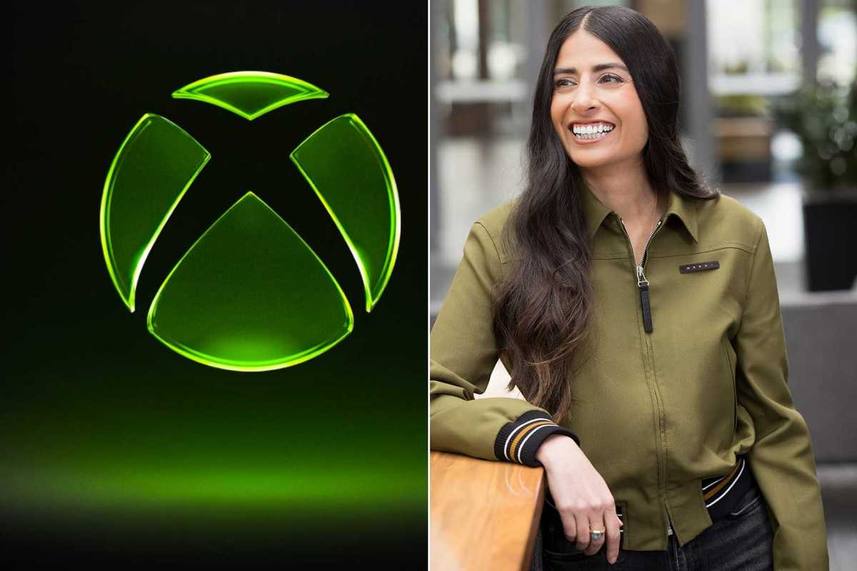 A composite image of the XBOX logo and CEO Asha Sharma