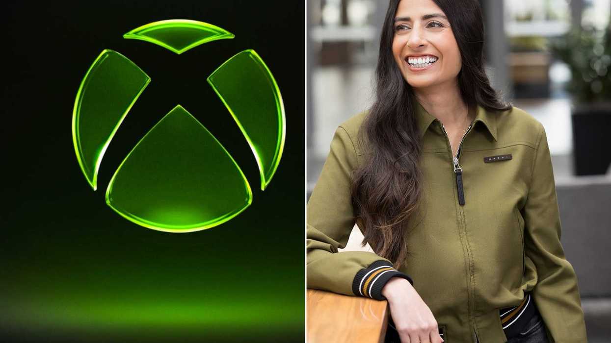 A composite image of the XBOX logo and CEO Asha Sharma