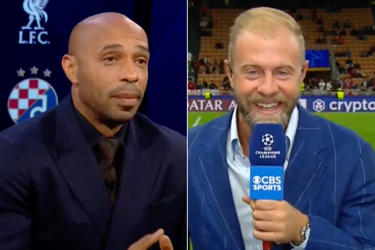 A composite image of Thierry Henry and Mike Grella from CBS Sports coverage of the UEFA Champions League on September 17