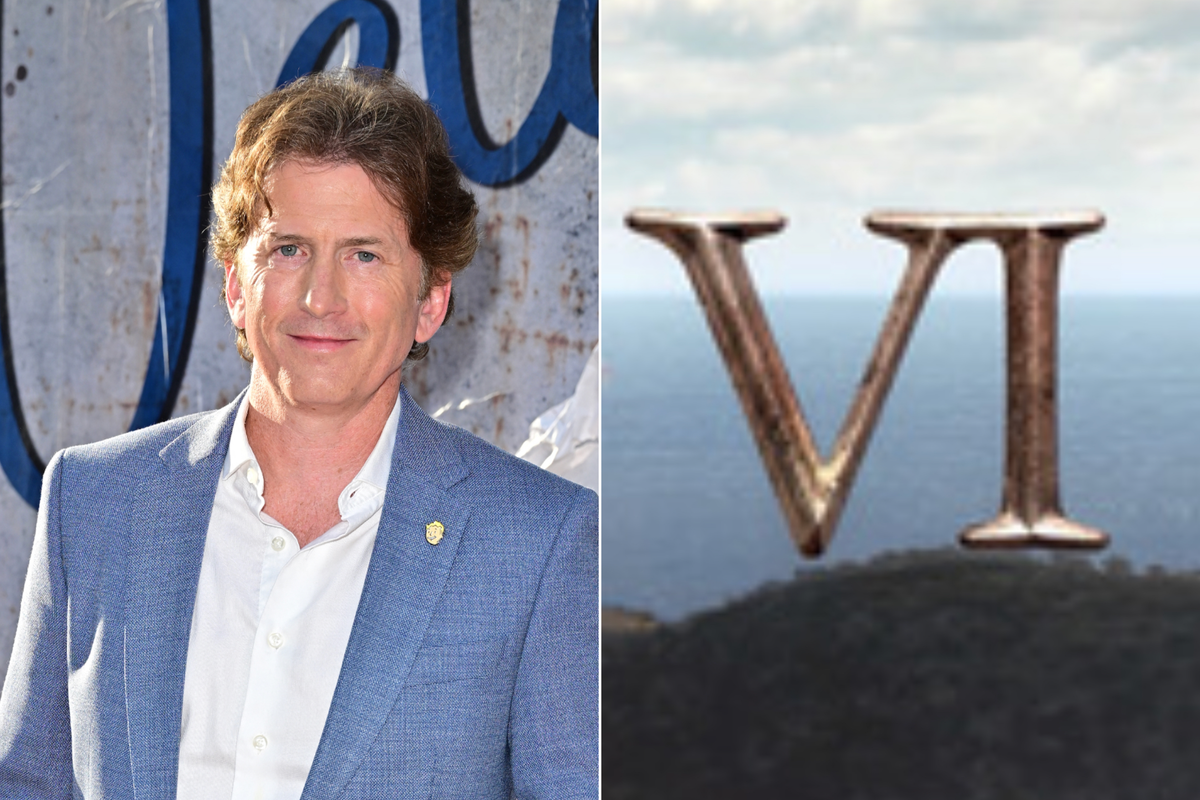 A composite image of Todd Howard and the VI from The Elder Scrolls 6 logo