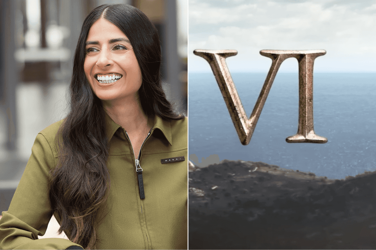 A composite image of XBOX CEO Asha Sharma and a part of The Elder Scrolls VI logo