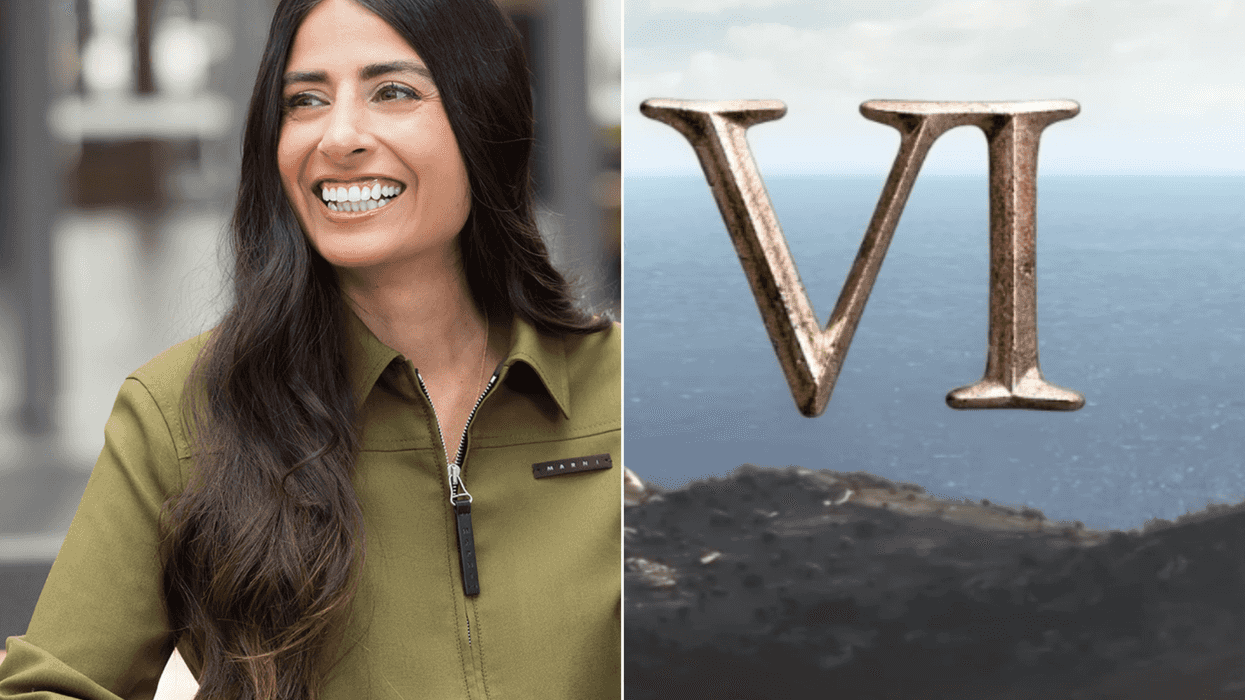 A composite image of XBOX CEO Asha Sharma and a part of The Elder Scrolls VI logo