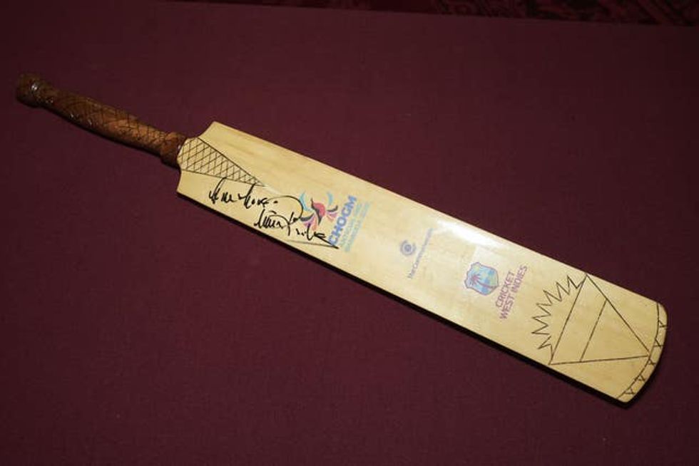 A cricket bat gifted to the King and Queen by retired Antiguan cricketer Sir Viv Richards during the annual Commonwealth Day reception at St James\u2019s Palace in London