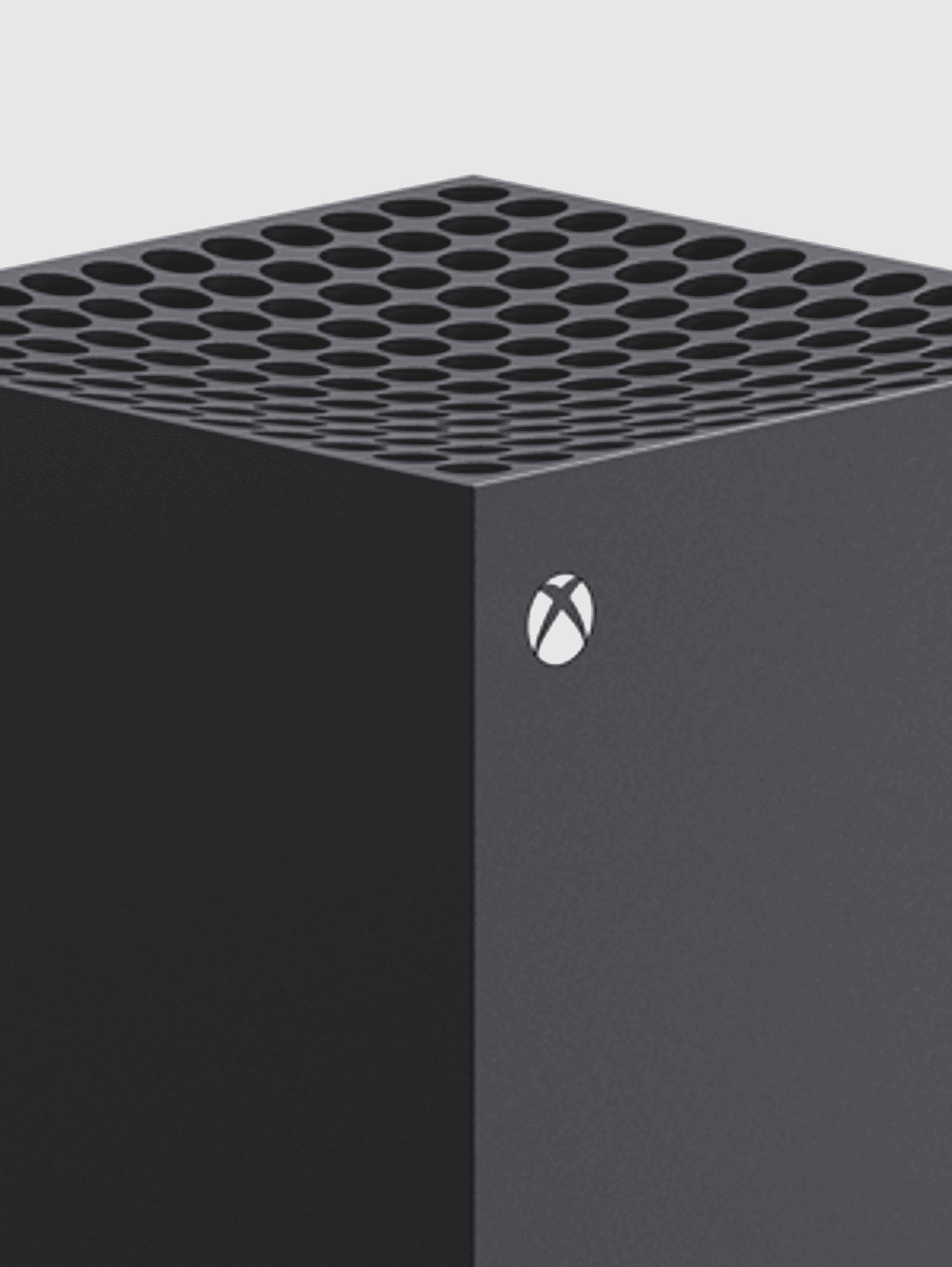 A cropped image of the top of an Xbox Series X console