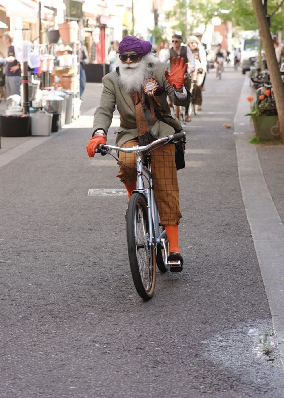 A cyclist at the Tweed Run