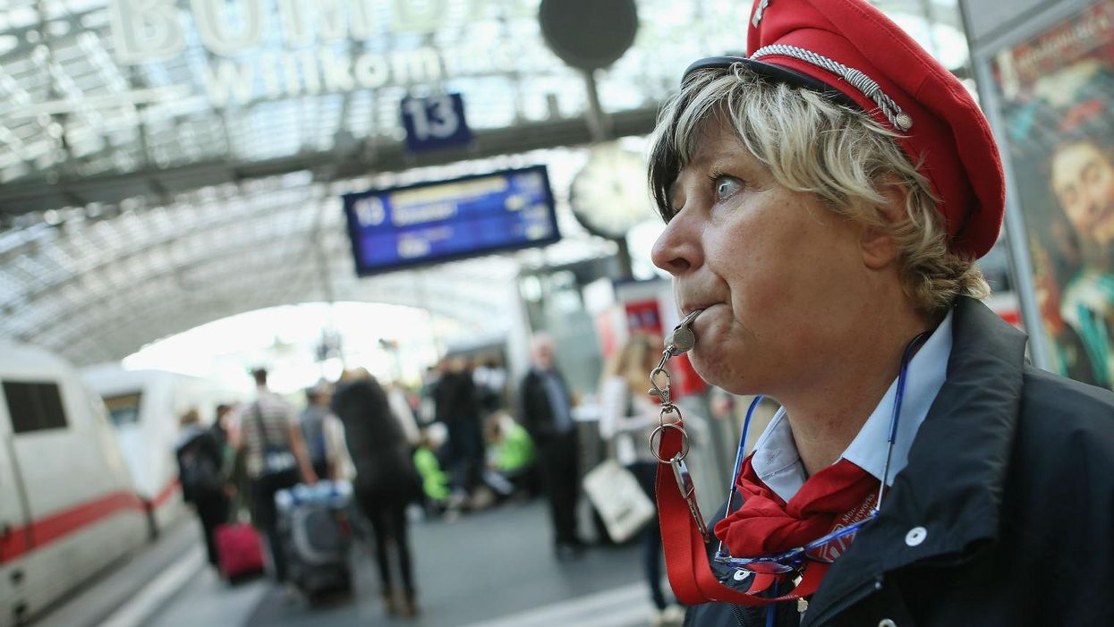 A Deutsche Bahn employee at the Hauptbahnhof station in Berlin