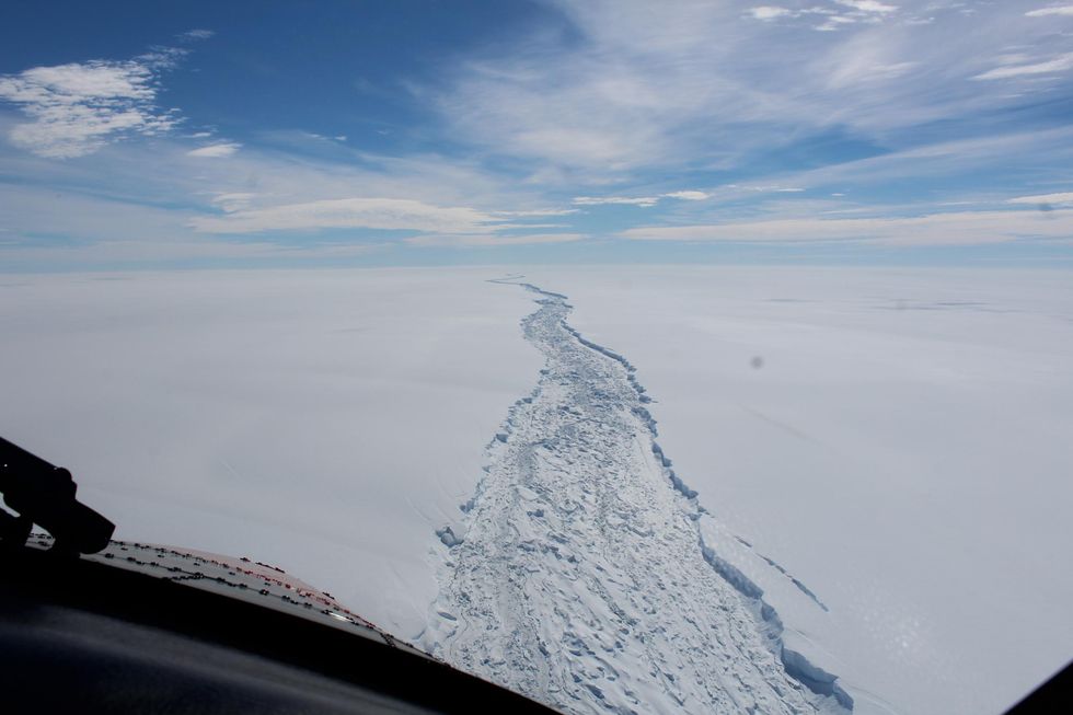 A February 2017 image of the Larsen C ice shelf in Antarctica made available by the Antarctic Survey on Wednesday 12 July 2017