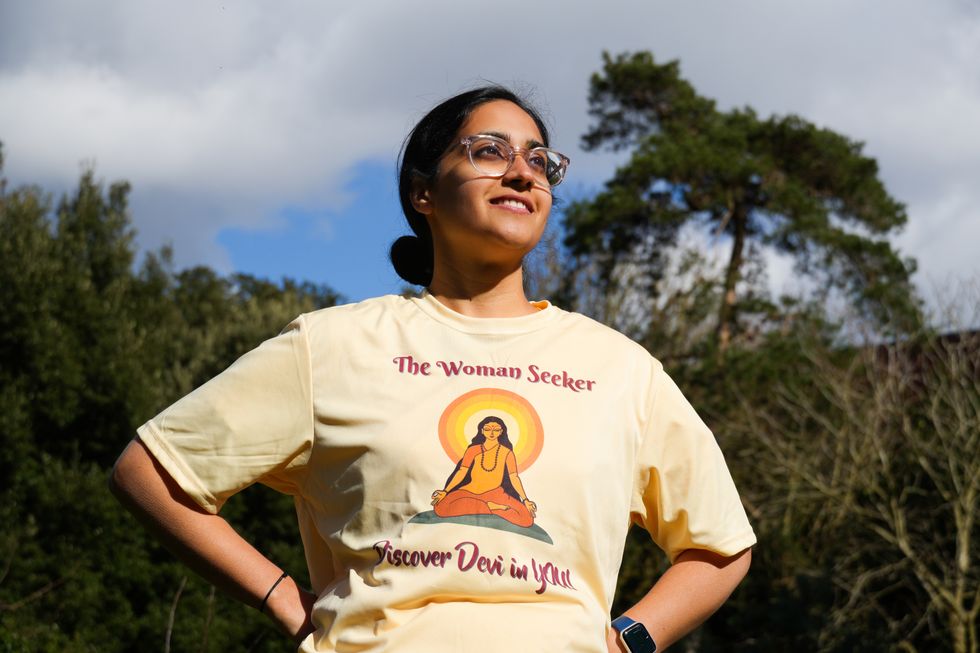 A female monk wearing a T-shirt