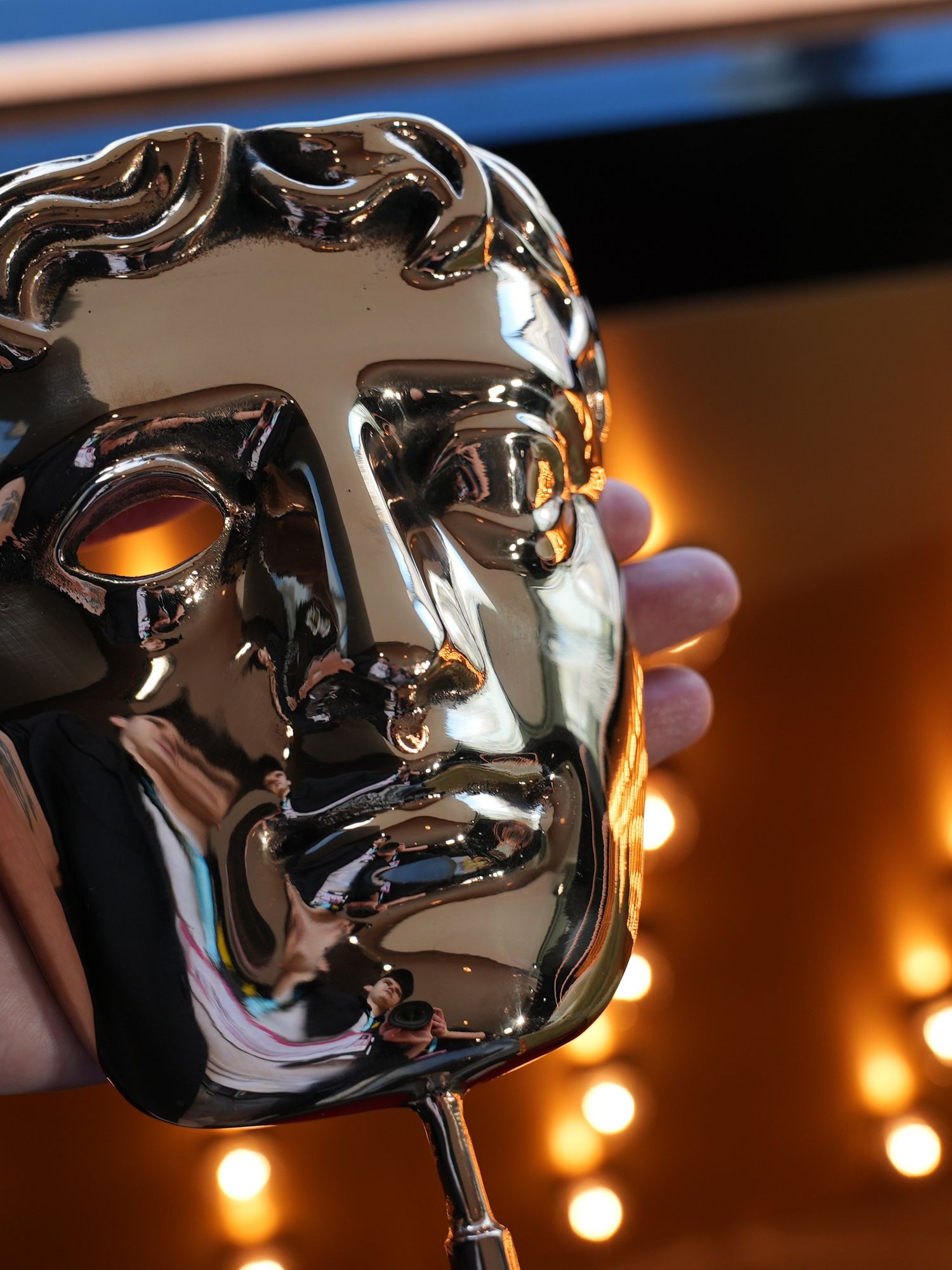 A general view of the BAFTA award trophy ahead of the EE BAFTA Film Awards 2023 at The Royal Festival Hall on February 19, 2023 in London, England