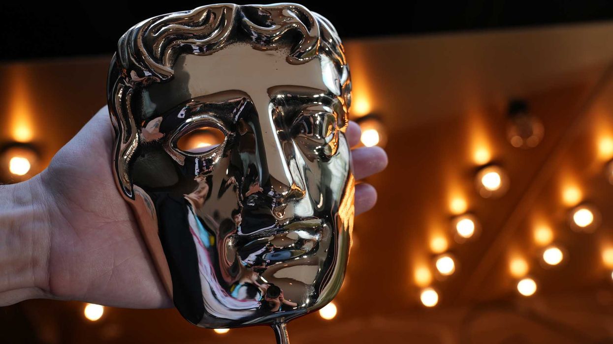 A general view of the BAFTA award trophy ahead of the EE BAFTA Film Awards 2023 at The Royal Festival Hall on February 19, 2023 in London, England