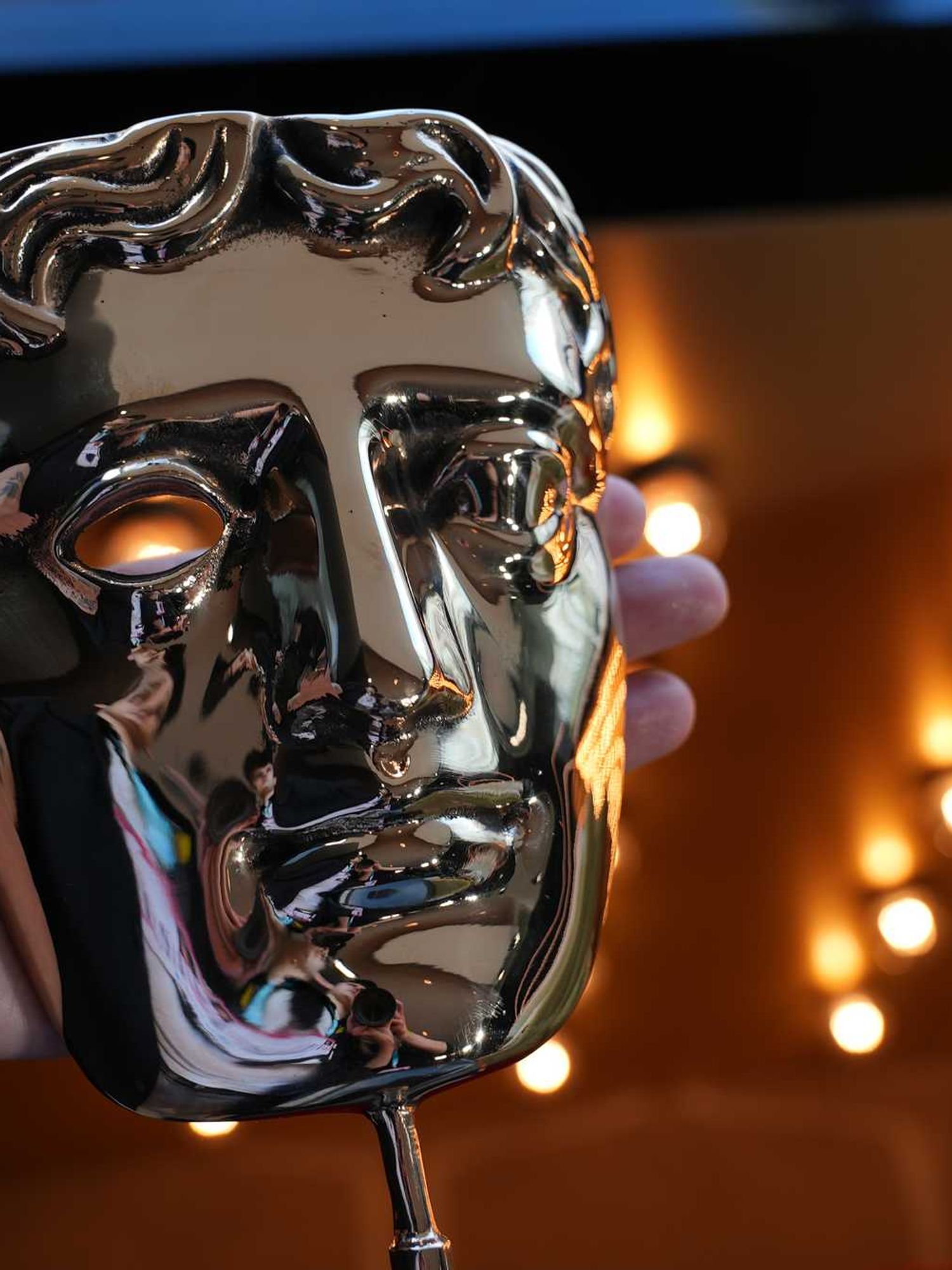 A general view of the BAFTA award trophy ahead of the EE BAFTA Film Awards 2023 at The Royal Festival Hall on February 19, 2023 in London, England