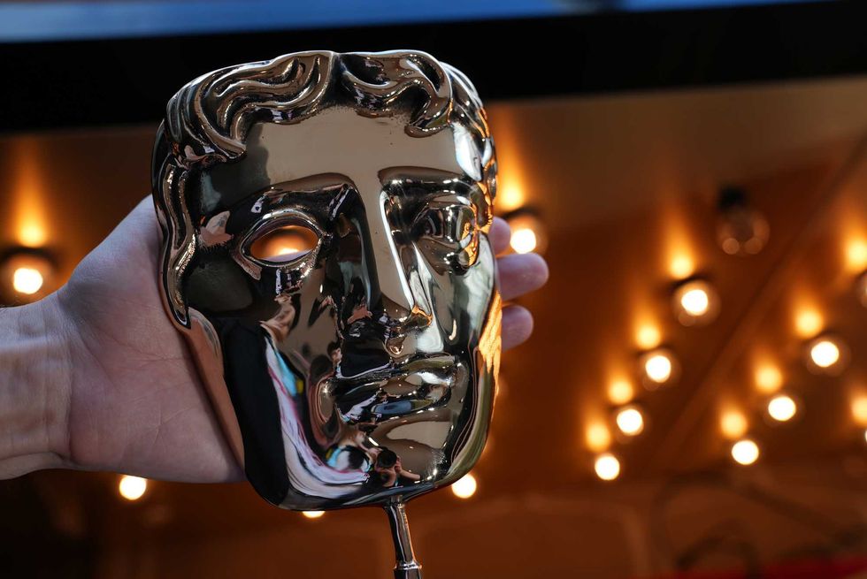 A general view of the BAFTA award trophy ahead of the EE BAFTA Film Awards 2023 at The Royal Festival Hall on February 19, 2023 in London, England