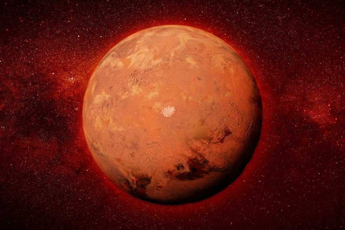 A graphic of Mars, the red planet.
