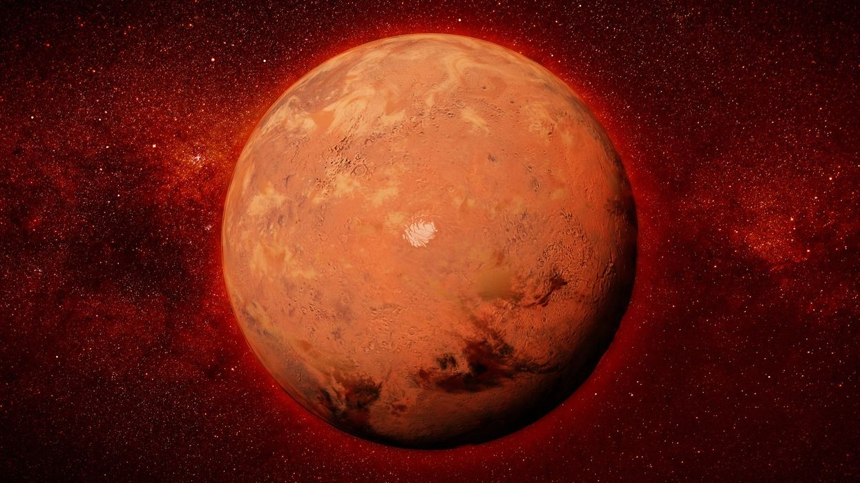 A graphic of Mars, the red planet.