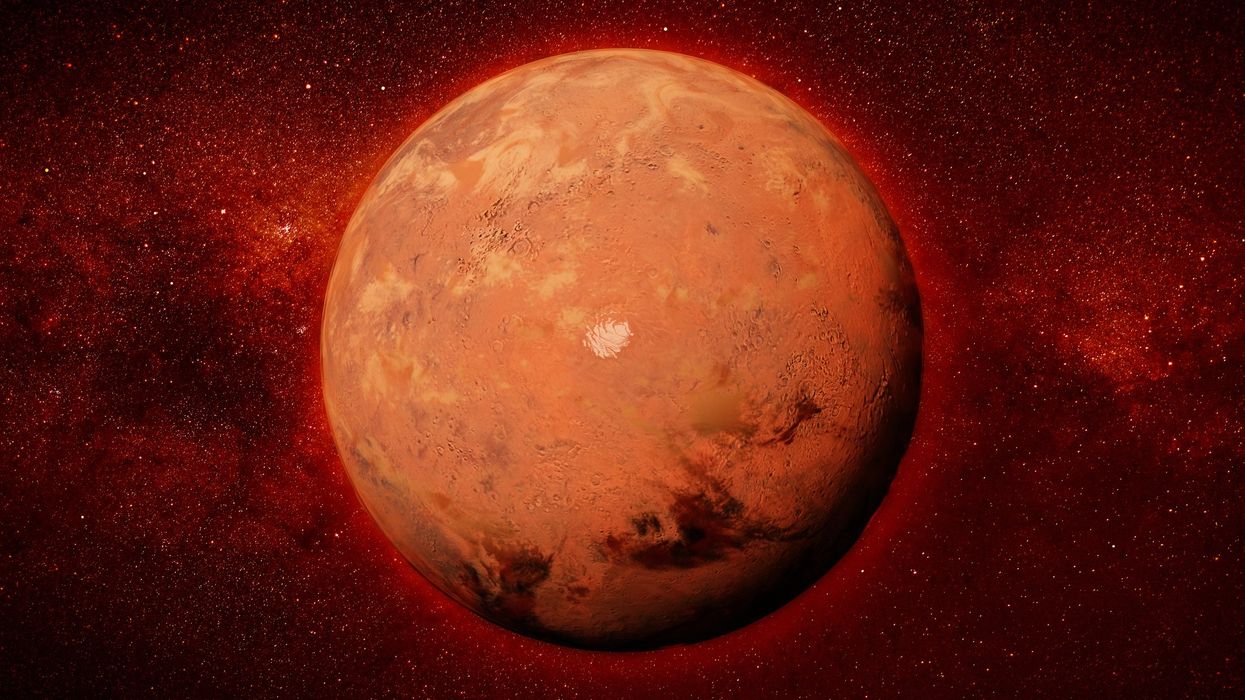 A graphic of Mars, the red planet.
