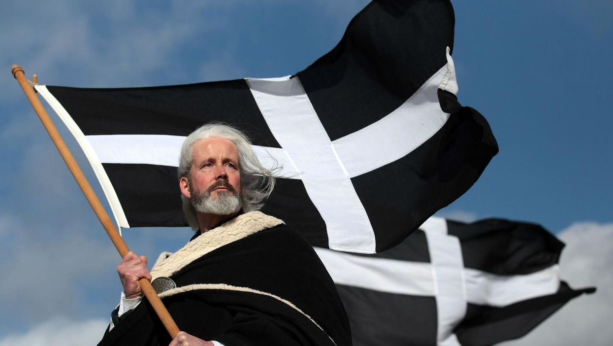 A local man celebrates St Piran's Day in Cornwall
