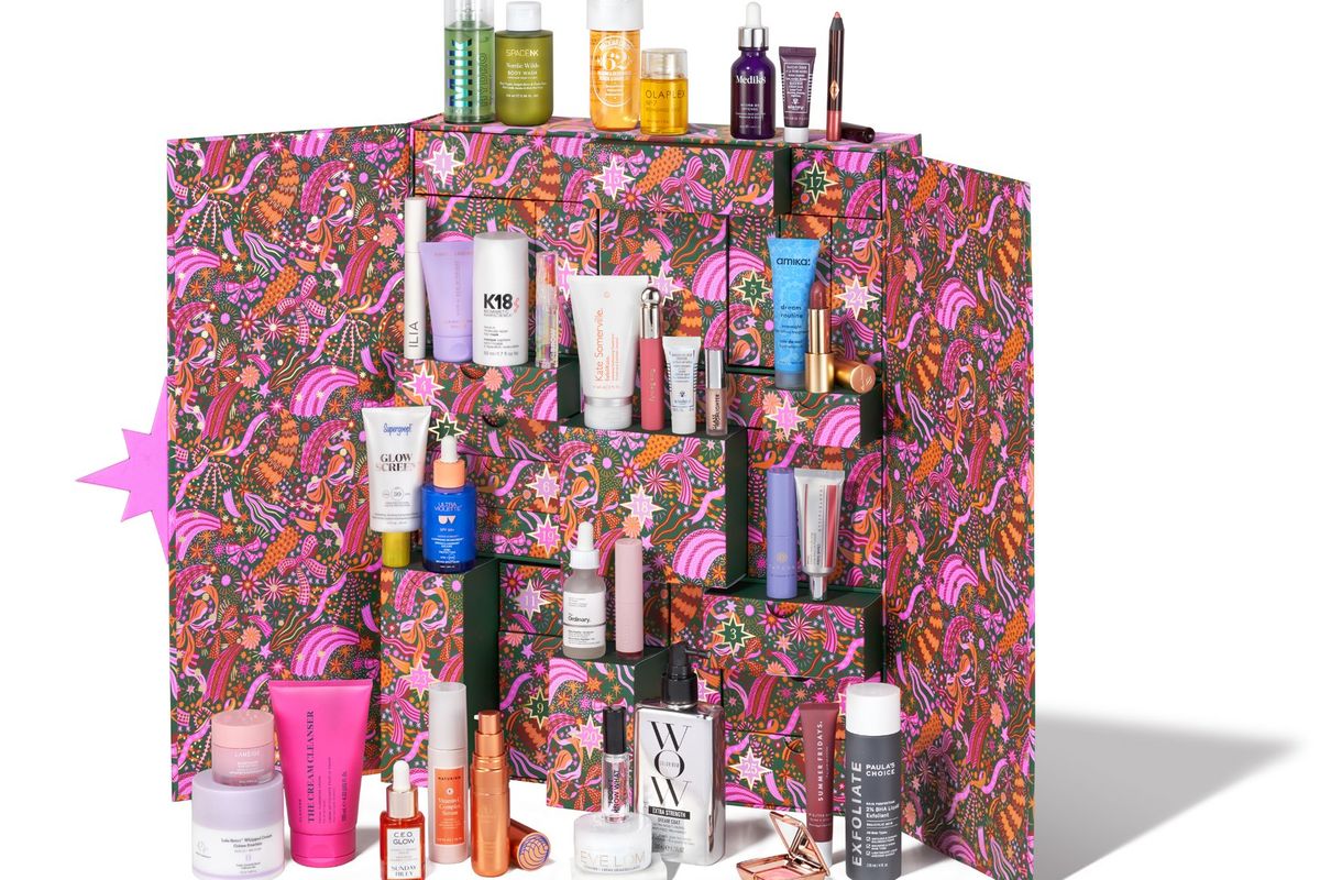 A look inside Space NK's beauty advent calendar. It features a floral design and 34 products from the likes of Paula's Choice and Color WOW.
