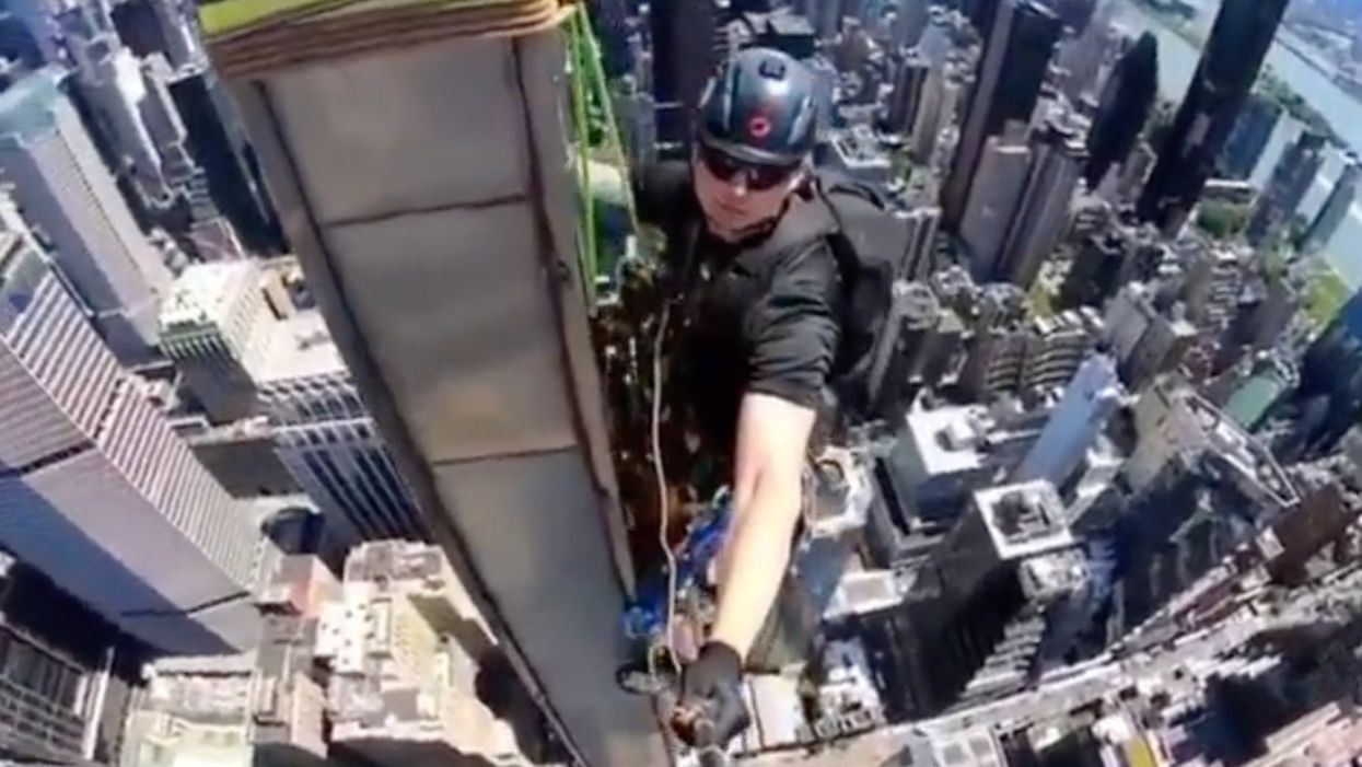 <p> A maintenance worker shared a selfie-stick video from over 1,000 feet in the air, documenting his view from the Chrysler Building’s spire.</p>