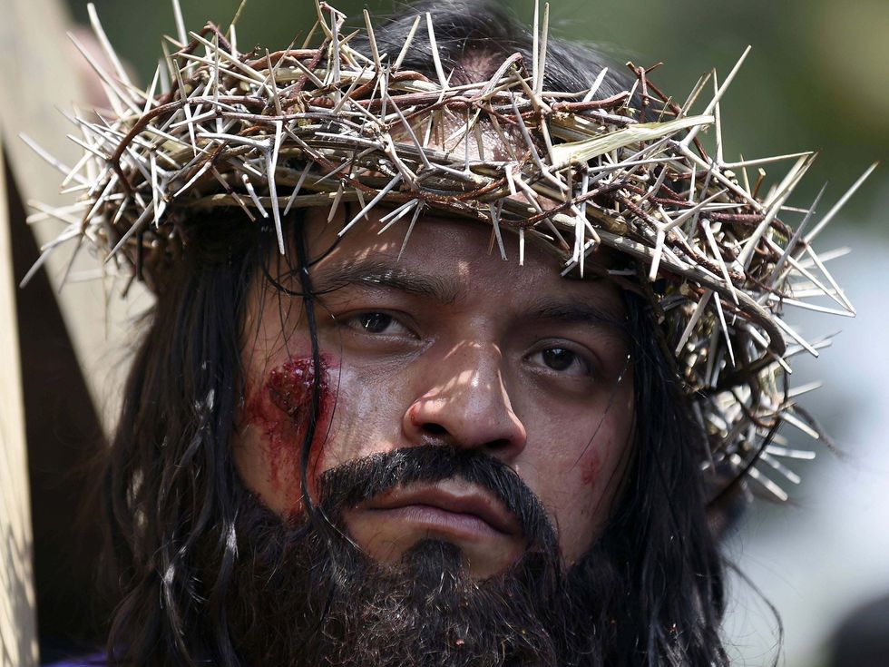 A man dressed as Jesus at an Easter Sunday parade in Mexico