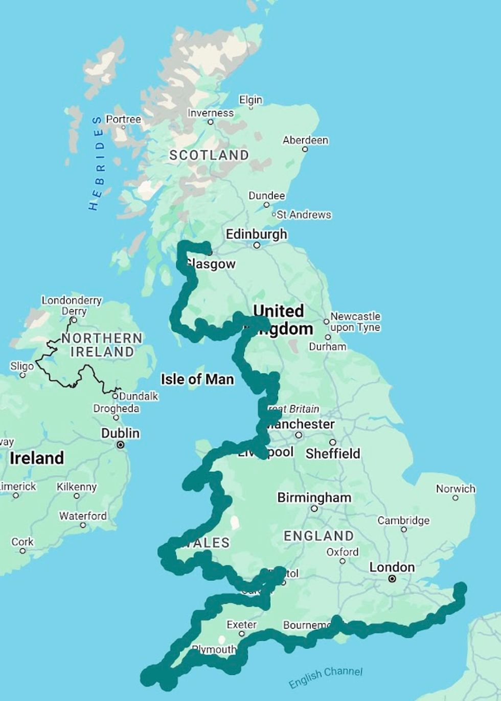 A map showing how far Tracey Howe has covered already