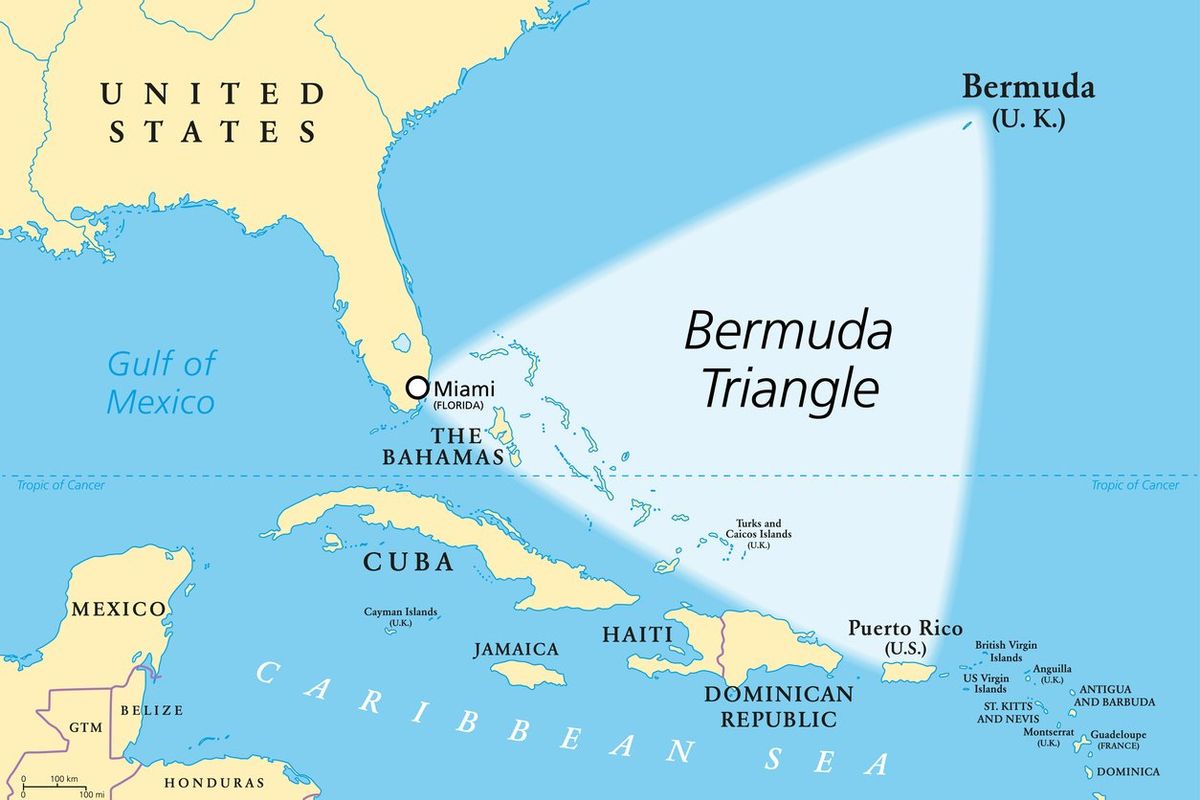 A map showing the rough area comprising the Bermuda Triangle