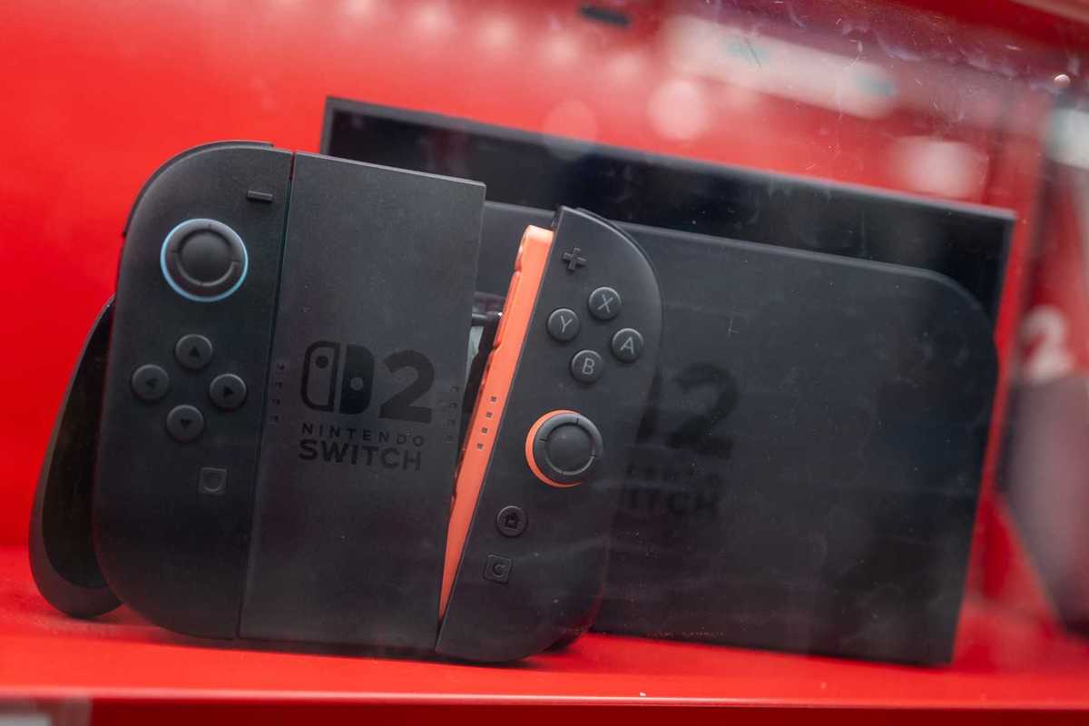 A Nintendo Switch 2 is displayed at the gaming section for Nintendo products at a shop in Tokyo on August 6, 2026