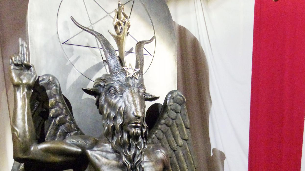 A one tonne, seven foot bronze statue of Baphomet - a goat-headed winged deity - is displayed by the Satanic Temple in Salem, Massachusetts