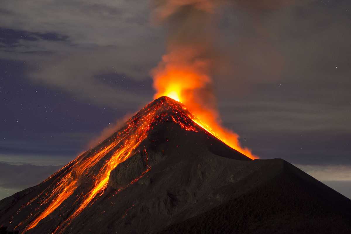 A photo of a volcano erupting