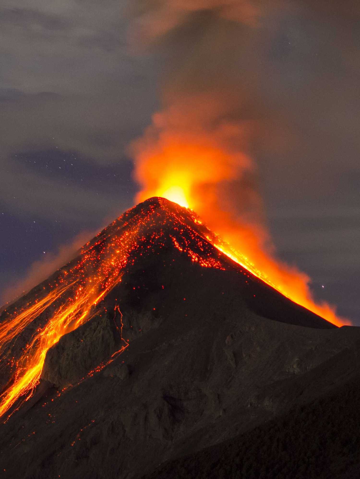 A photo of a volcano erupting