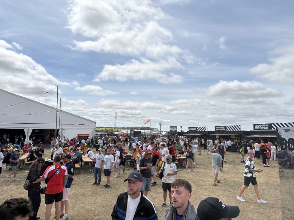 A photo of some of the vendors and the big tent at BOXPARK British F1 GP