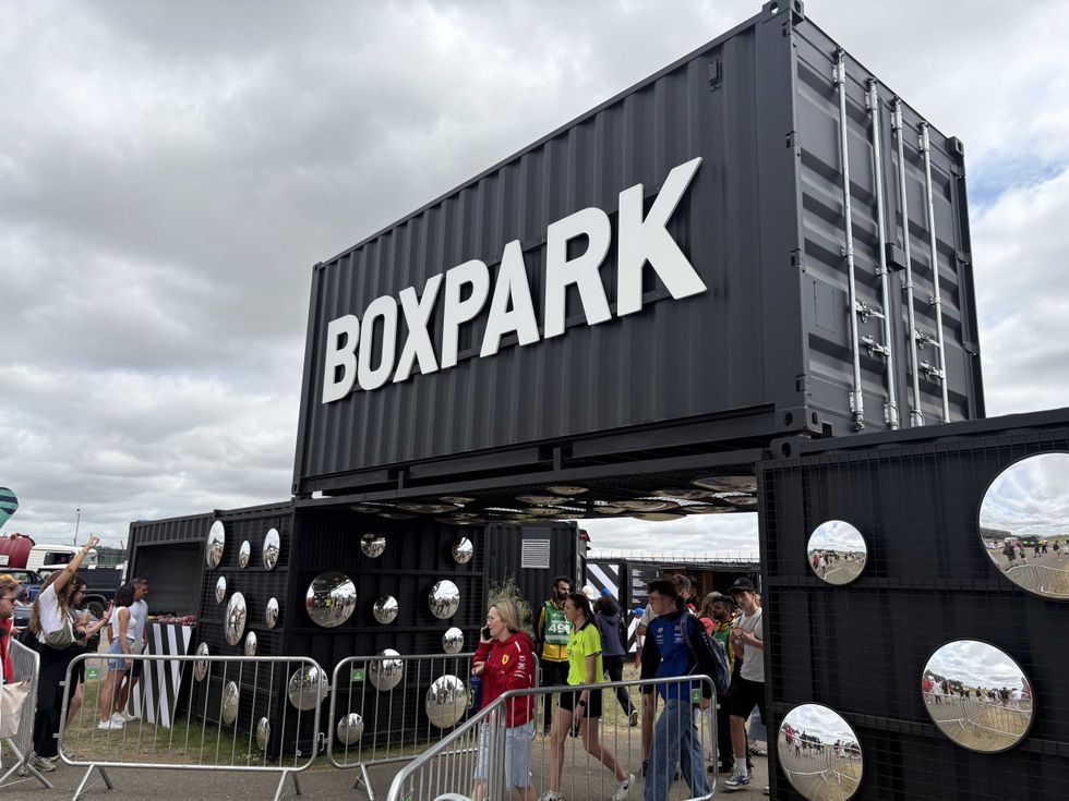 A photo of the BOXPARK entrance at the British F1 GP