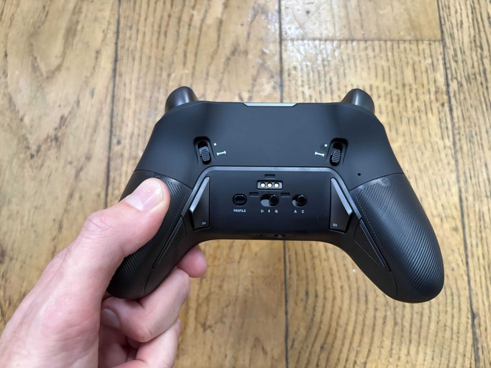 A photo of the rear of the Nacon Revolution 5 Unlimited pro controller