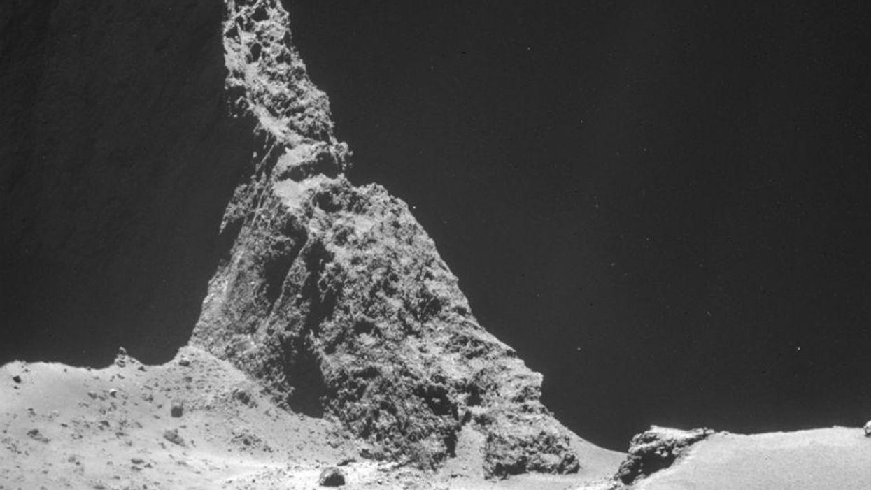 A picture of the comet's surface taken by the Rosetta mission