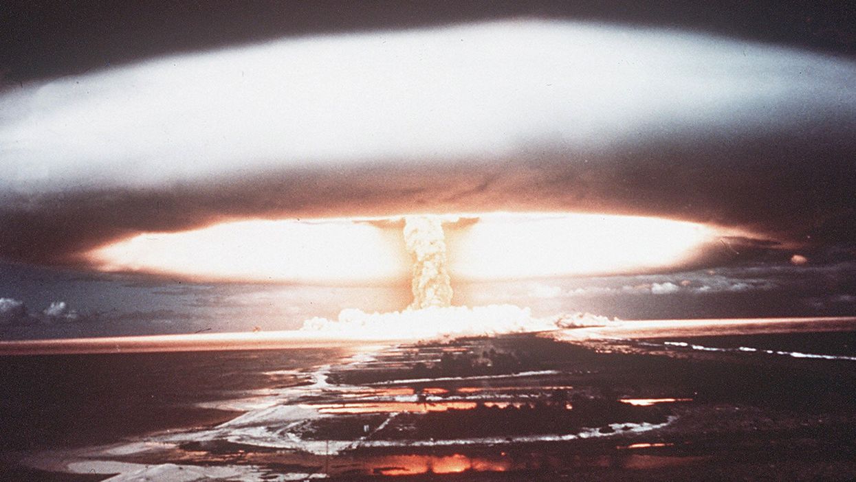 A picture taken in 1971 shows a nuclear explosion in Mururoa atoll