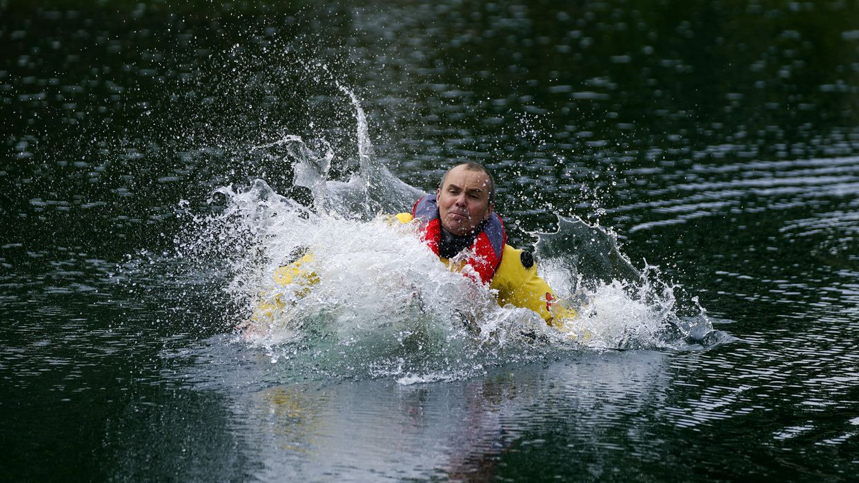 A pilot practises ditching in the lake