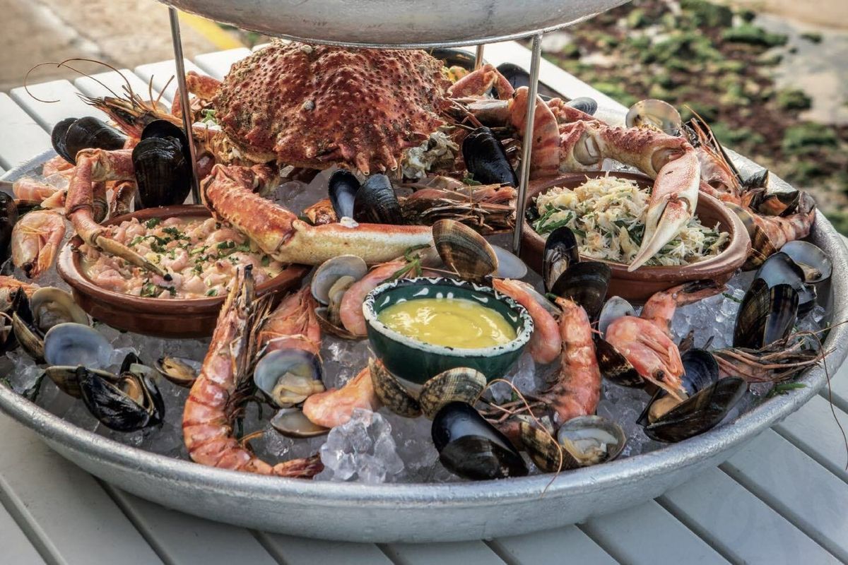 A plate of seafood at The Hut restaurant