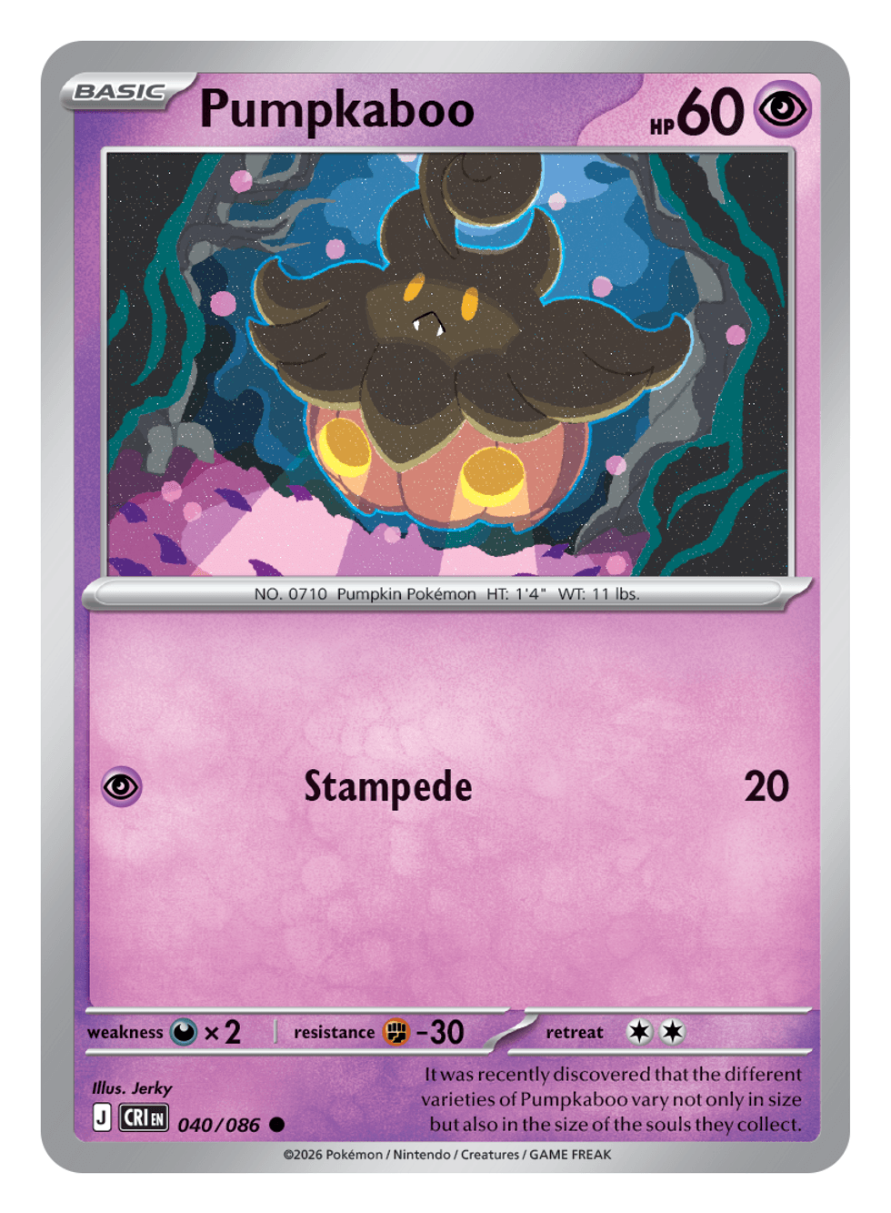 A product image of the Pumpkaboo card in the upcoming Pokemon Trading Card Game Mega Evolution - Chaos Rising expansion