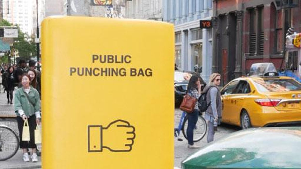 A public punching bag on the streets of Manhattan