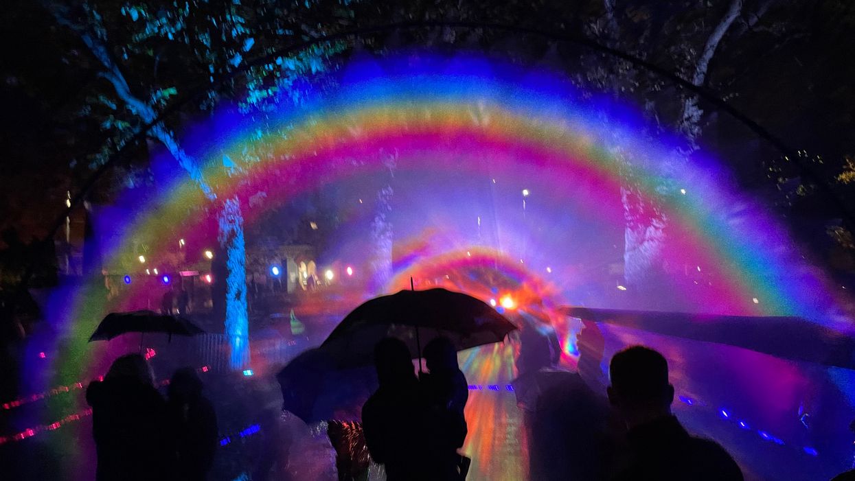 <p>A Rainbow in the Dark is one of several light installations during the We Shine Portsmouth art festival (Ben Mitchell/PA Wire)</p>