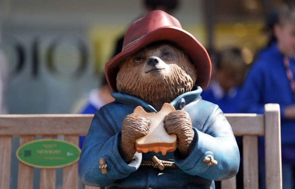 A repaired and repainted statue of Paddington Bear in Berkshire